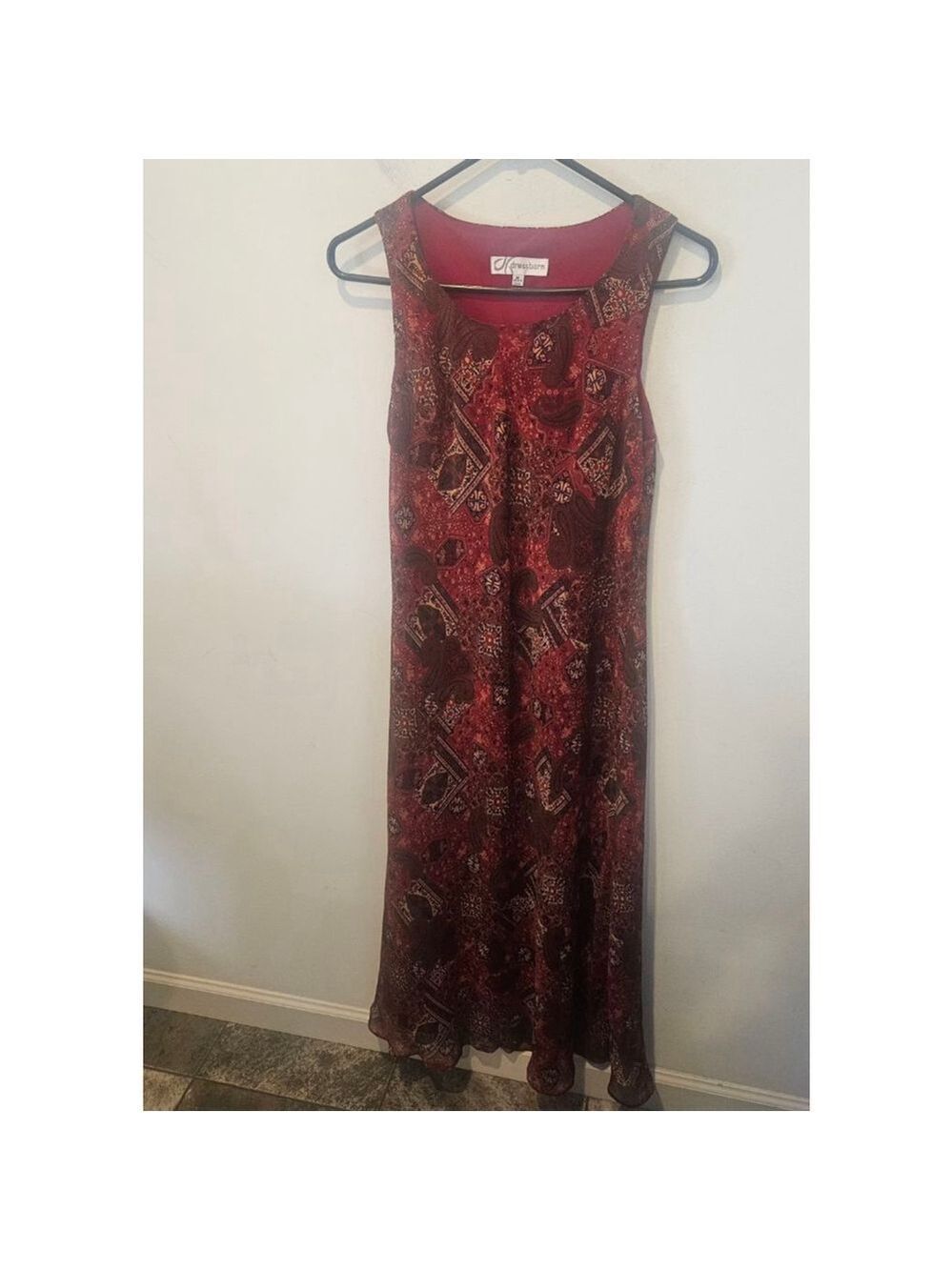 Women's Dressbarn Vintage Y2K Red Brown Paisley Maxi Dress Size 10